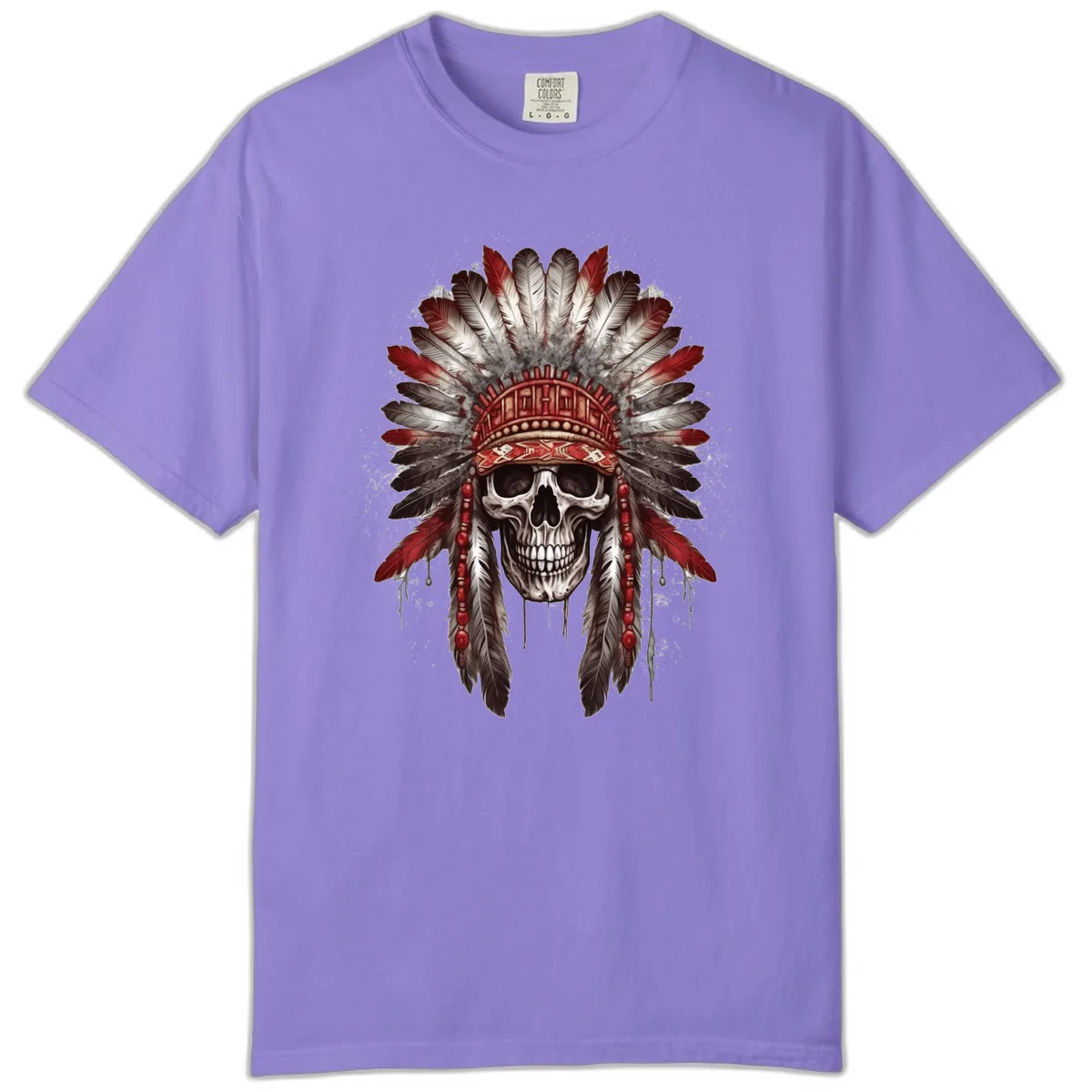 Ancient Spirit Skull with Feathered Headdress Comfort Color in Violet