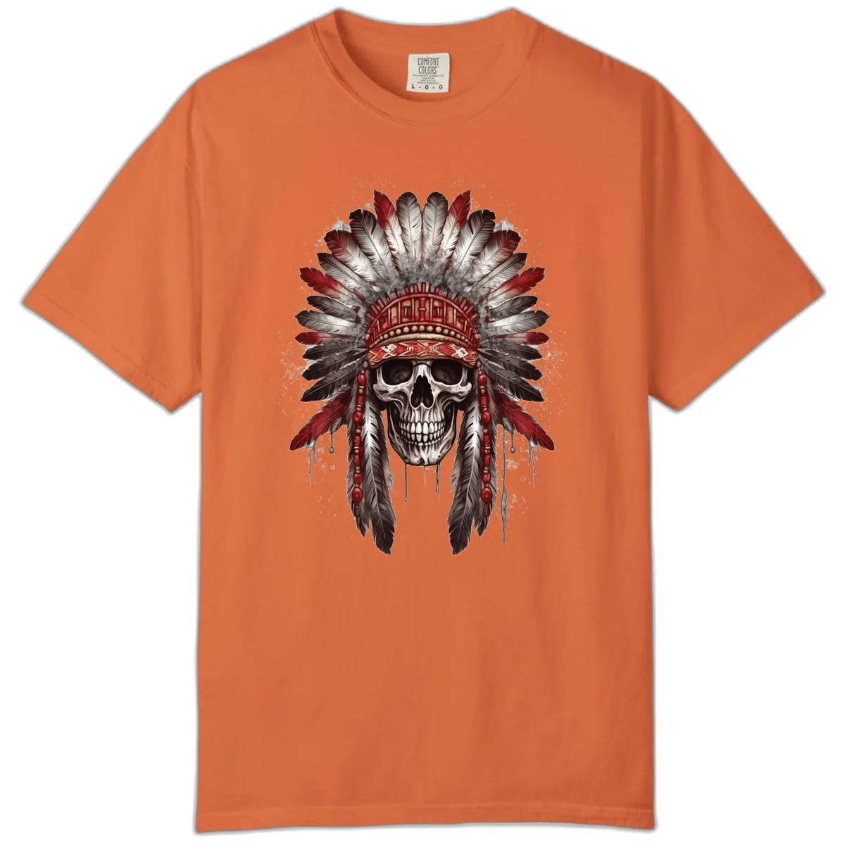 Ancient Spirit Skull with Feathered Headdress Comfort Color in Burnt Orange