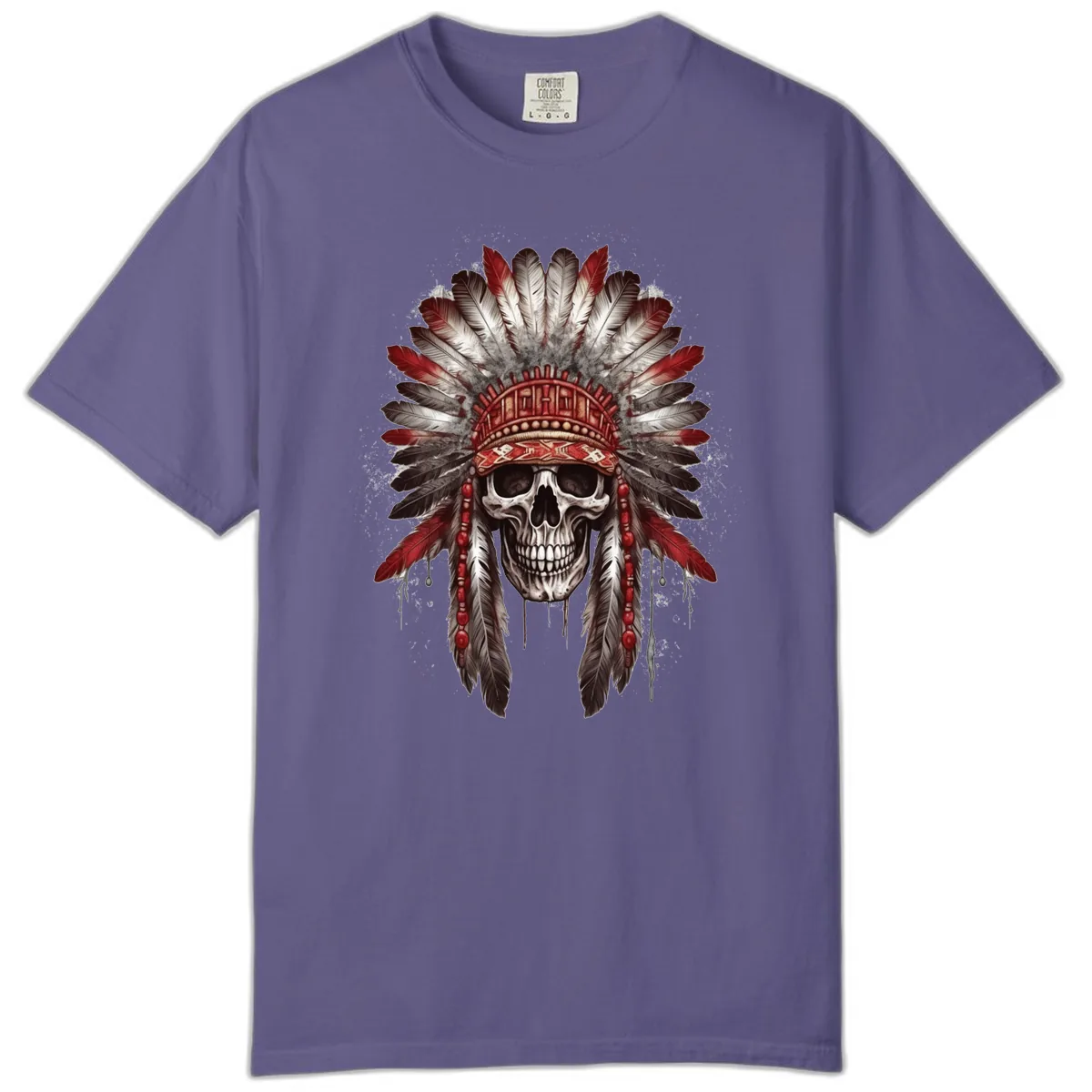 Ancient Spirit Skull with Feathered Headdress Comfort Color in Grape