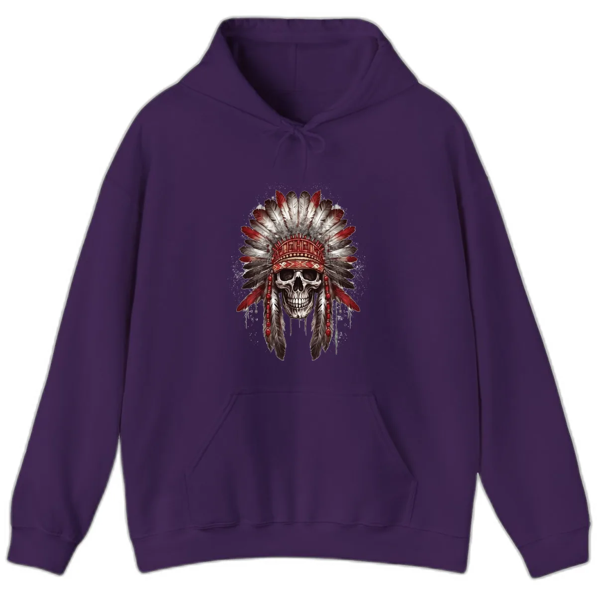 Ancient Spirit Skull with Feathered Headdress Hoodie in Purple