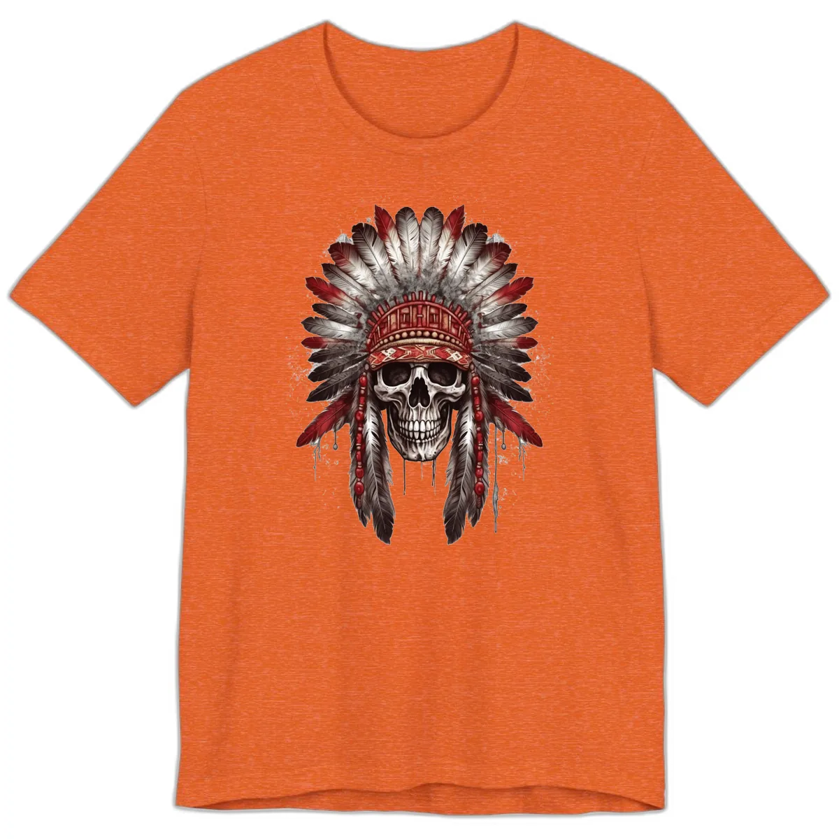 Ancient Spirit Skull with Feathered Headdress Premium T-Shirt in Heather Orange