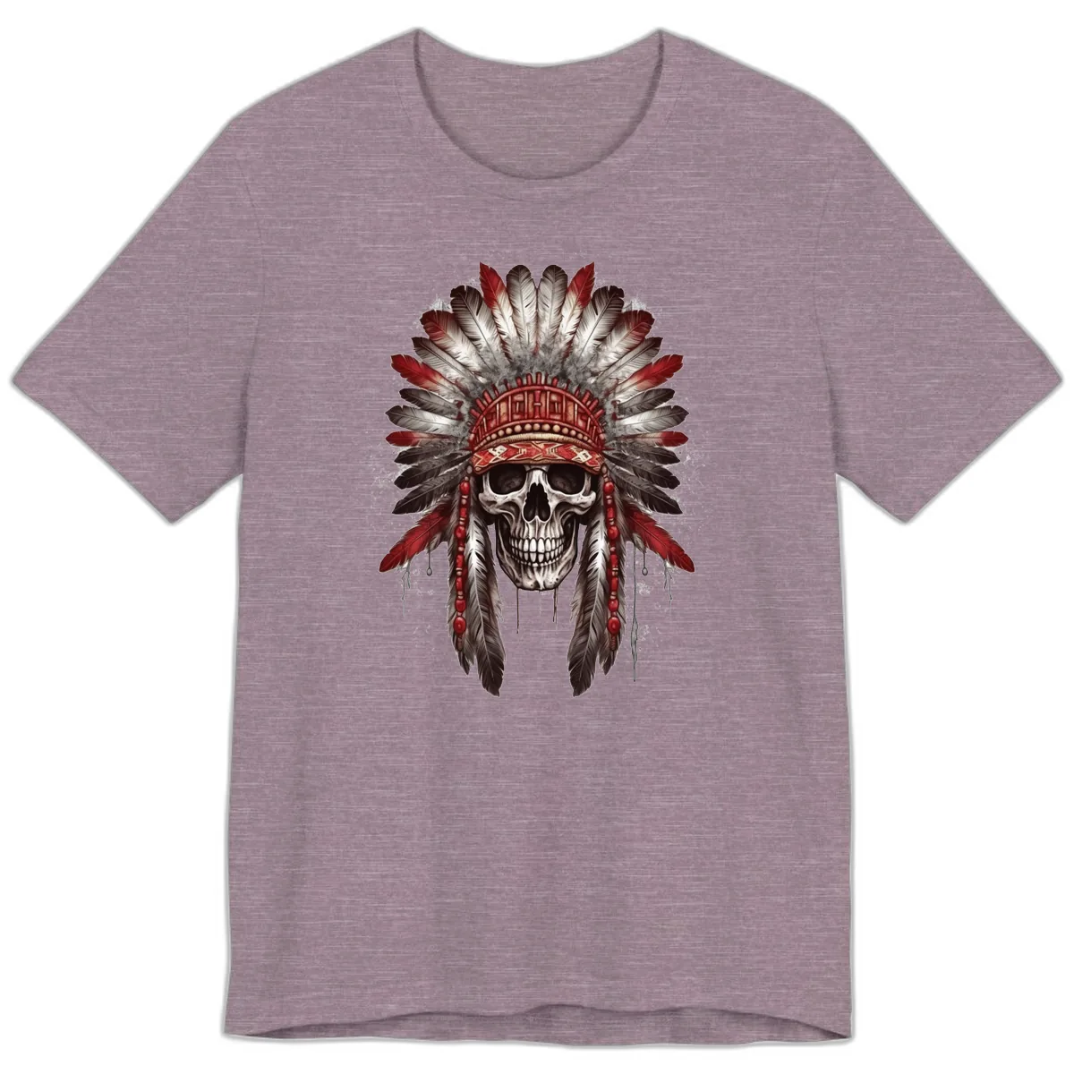 Ancient Spirit Skull with Feathered Headdress Premium T-Shirt in Heather Purple