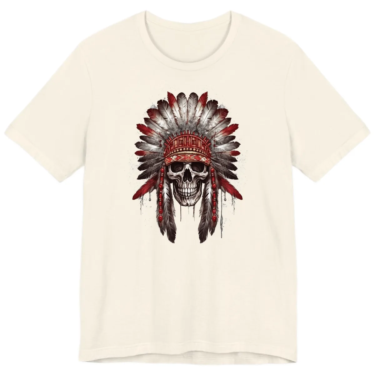 Ancient Spirit Skull with Feathered Headdress Premium T-Shirt in Natural