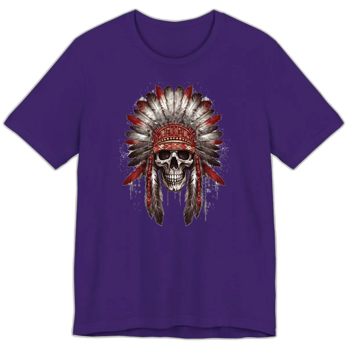 Ancient Spirit Skull with Feathered Headdress Premium T-Shirt in Team Purple
