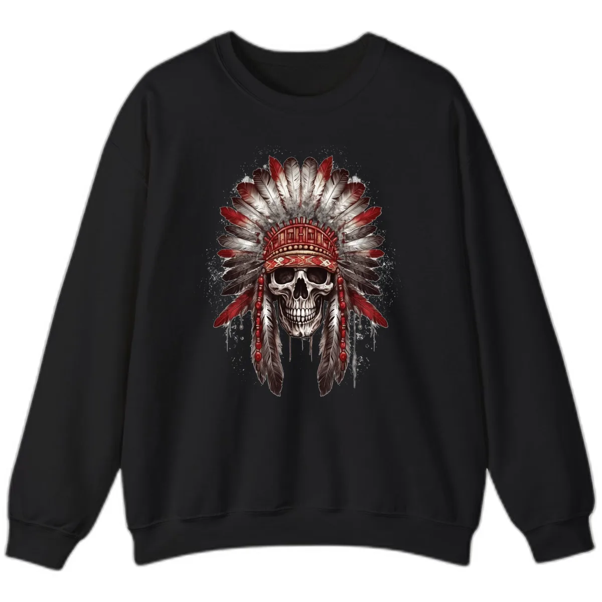 Ancient Spirit Skull with Feathered Headdress Sweatshirt in Black