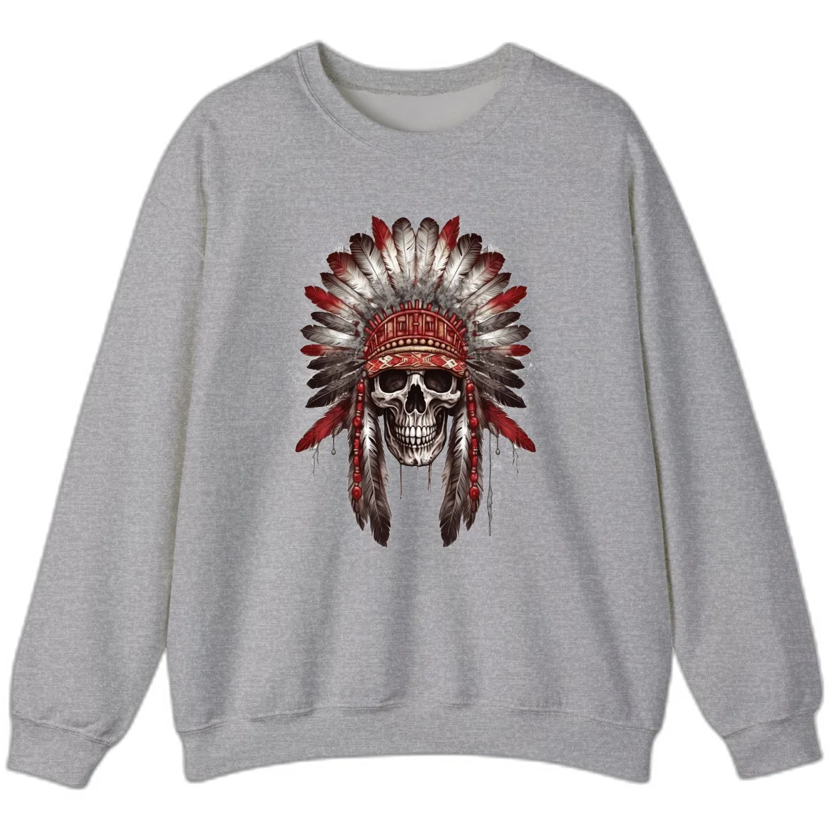Ancient Spirit Skull with Feathered Headdress Sweatshirt in Sport Grey