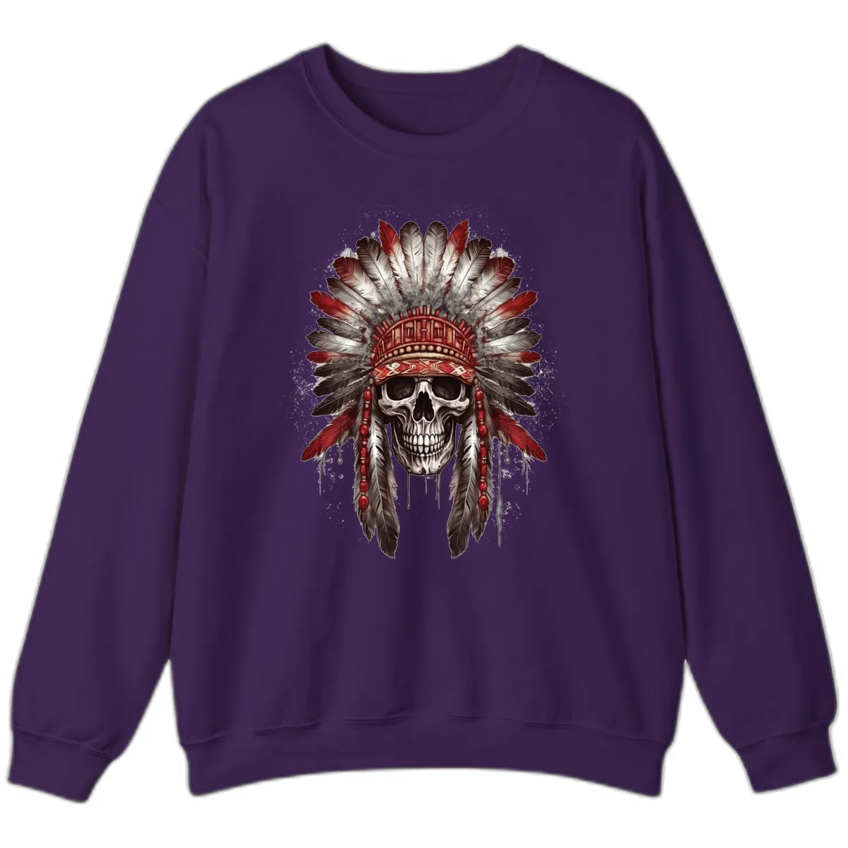 Ancient Spirit Skull with Feathered Headdress Sweatshirt in Purple