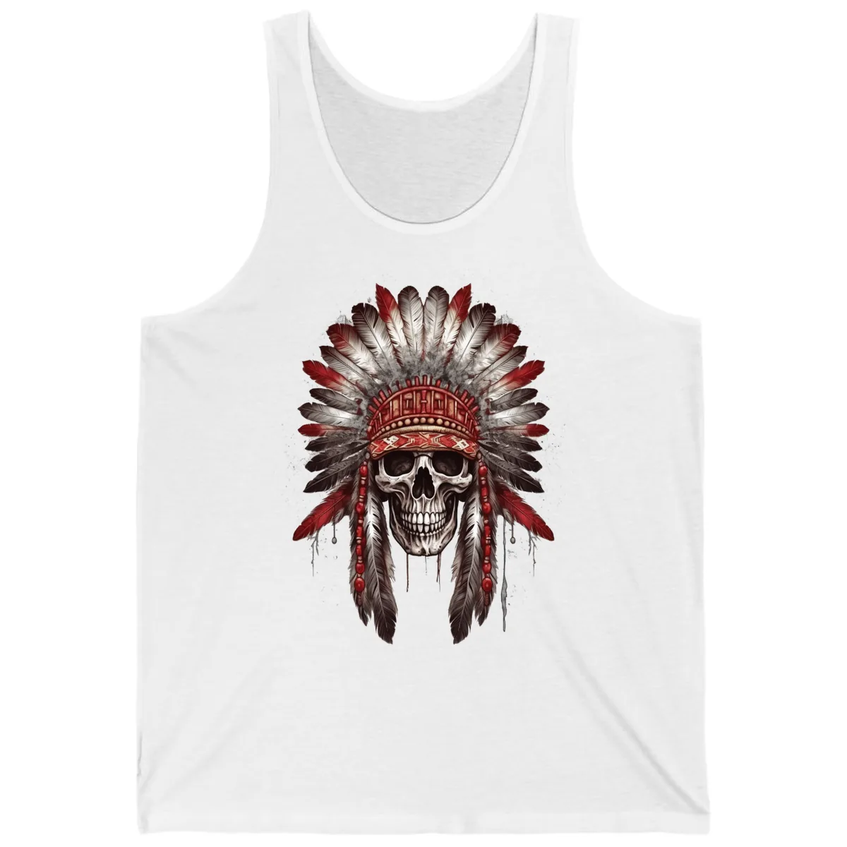 Ancient Spirit Skull with Feathered Headdress Tank in White
