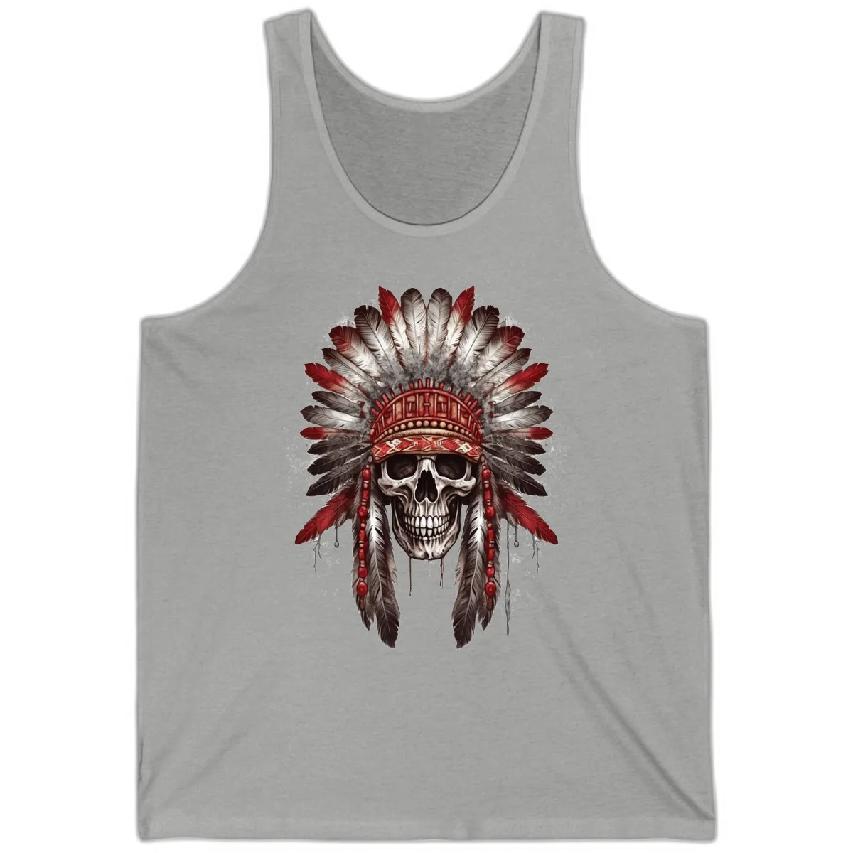 Ancient Spirit Skull with Feathered Headdress Tank in Athletic Heather