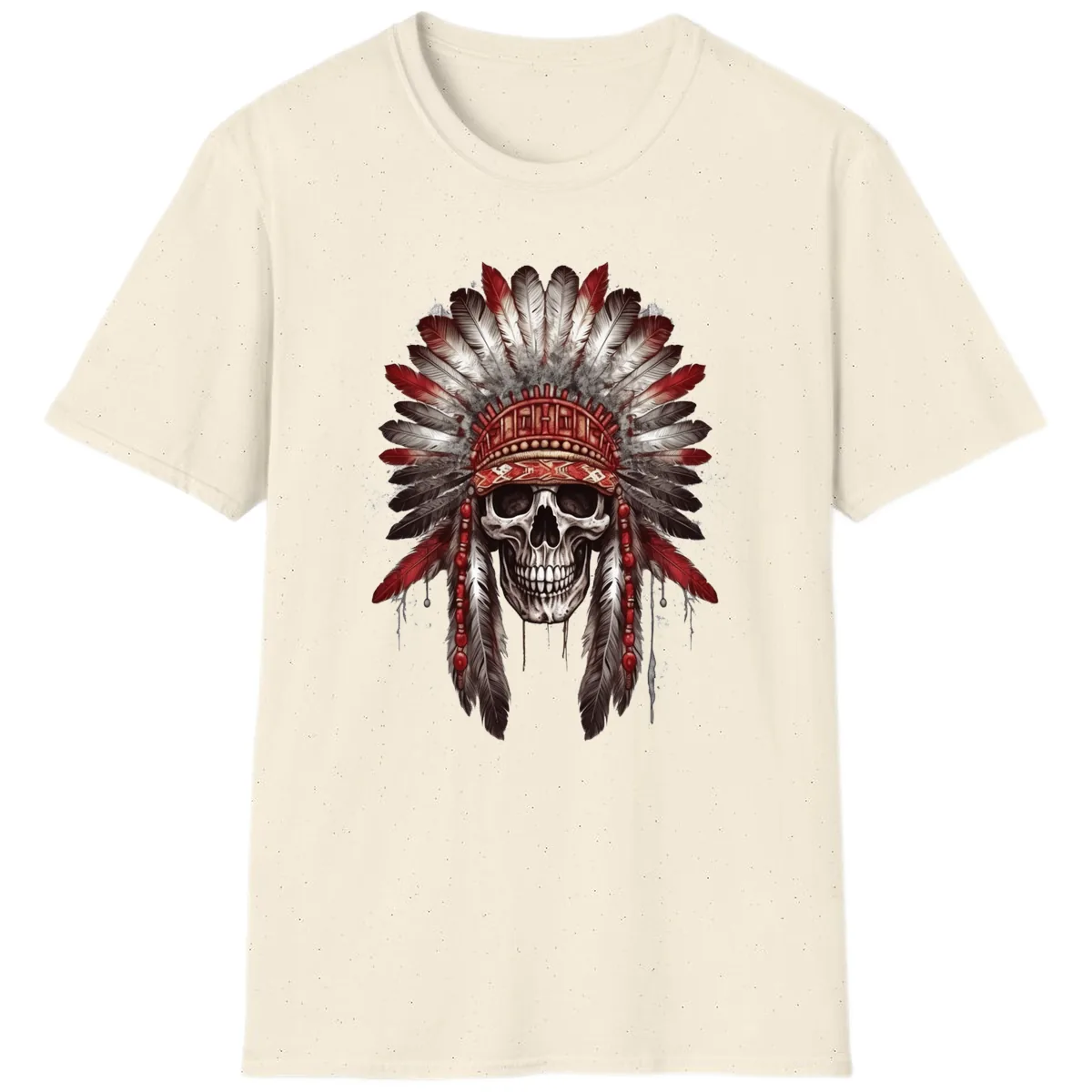 Ancient Spirit Skull with Feathered Headdress T-Shirt in Natural