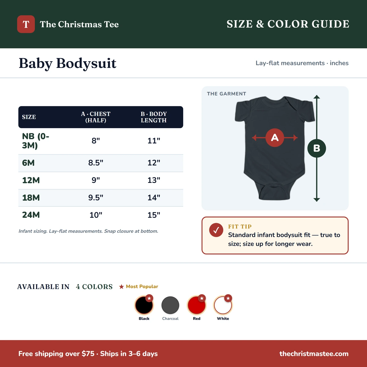 Baby Onesie size & color guide