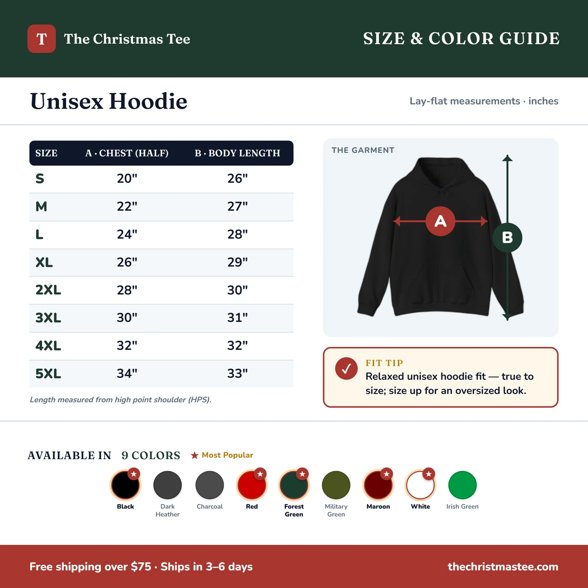 Hoodie size & color guide