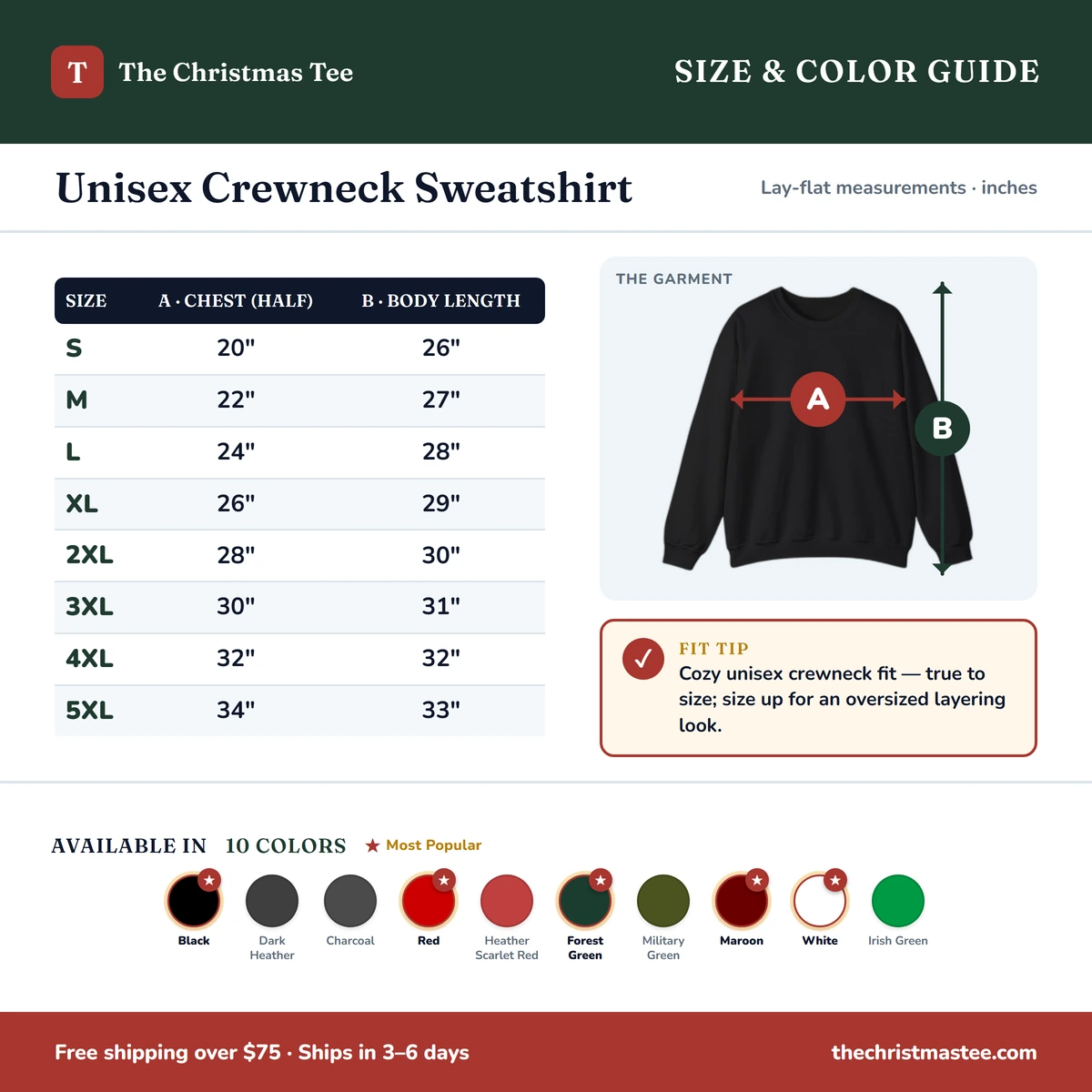 Sweatshirt size & color guide