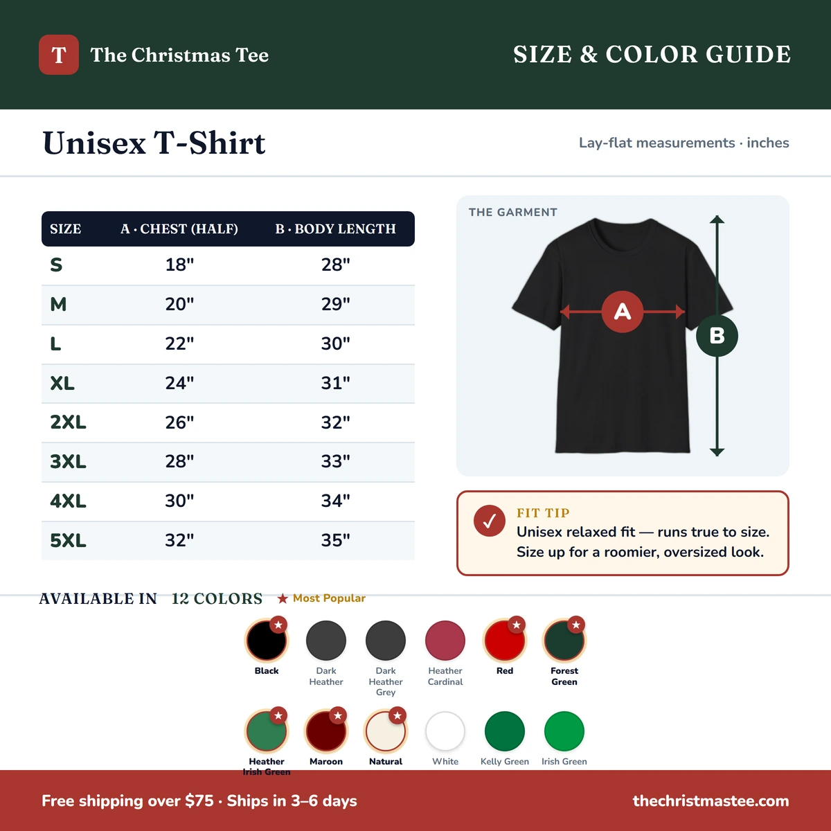 T-Shirt size & color guide