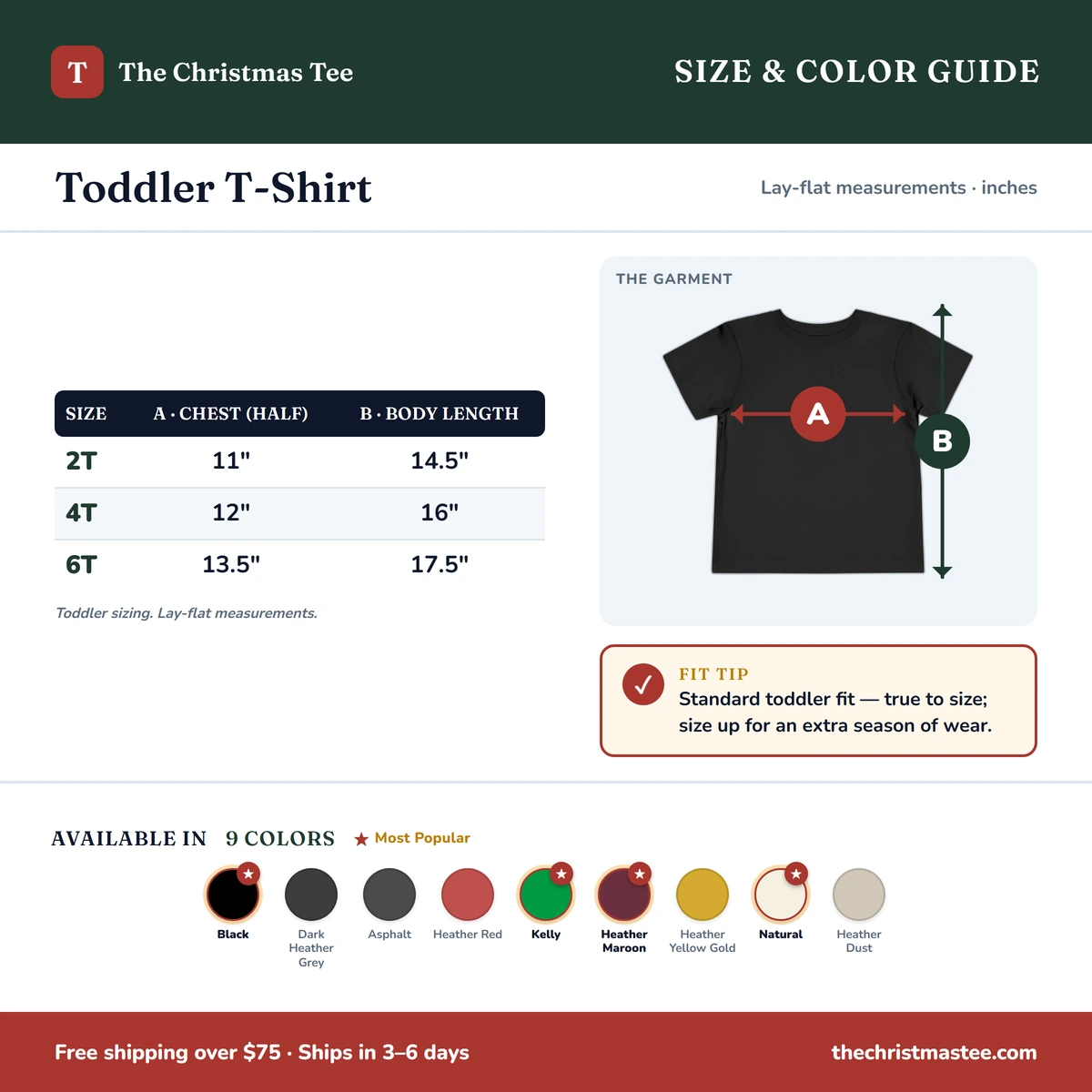 Toddler T-Shirt size & color guide