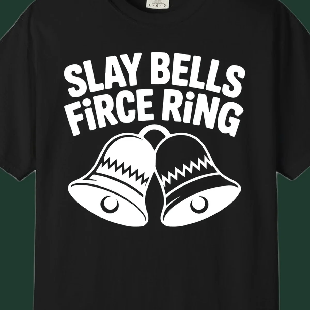 Slay Bells Fierce Ring graphic design with two bells.