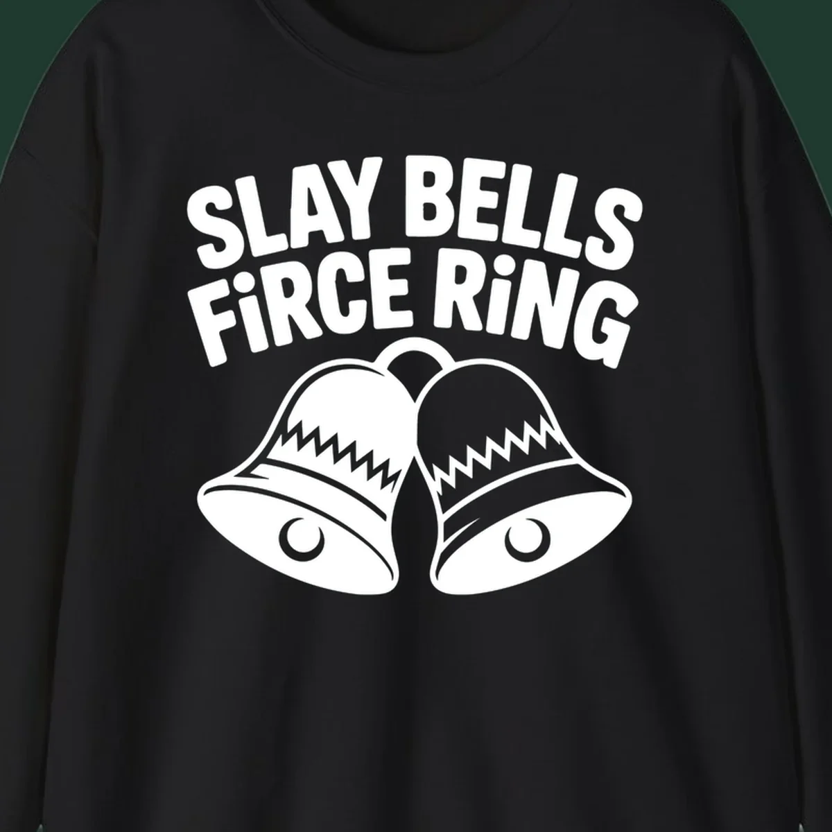 Slay Bells Fierce Ring graphic design with two bells.