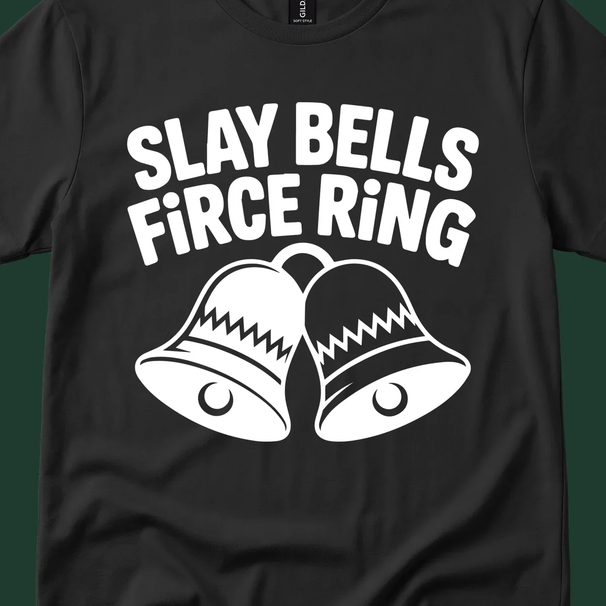 Slay Bells Fierce Ring graphic design with two bells.