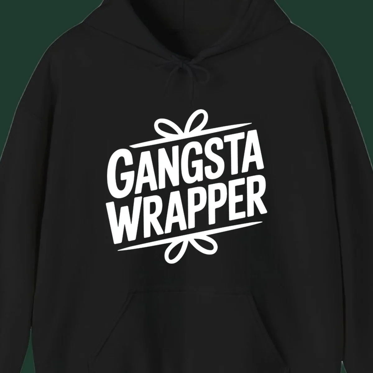 Gangsta Wrapper Christmas Design with bold white text and gift ribbon graphic.