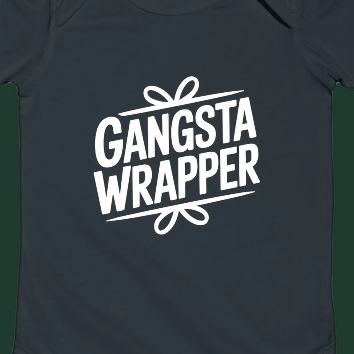 Gangsta Wrapper Christmas Design with bold white text and gift ribbon graphic.