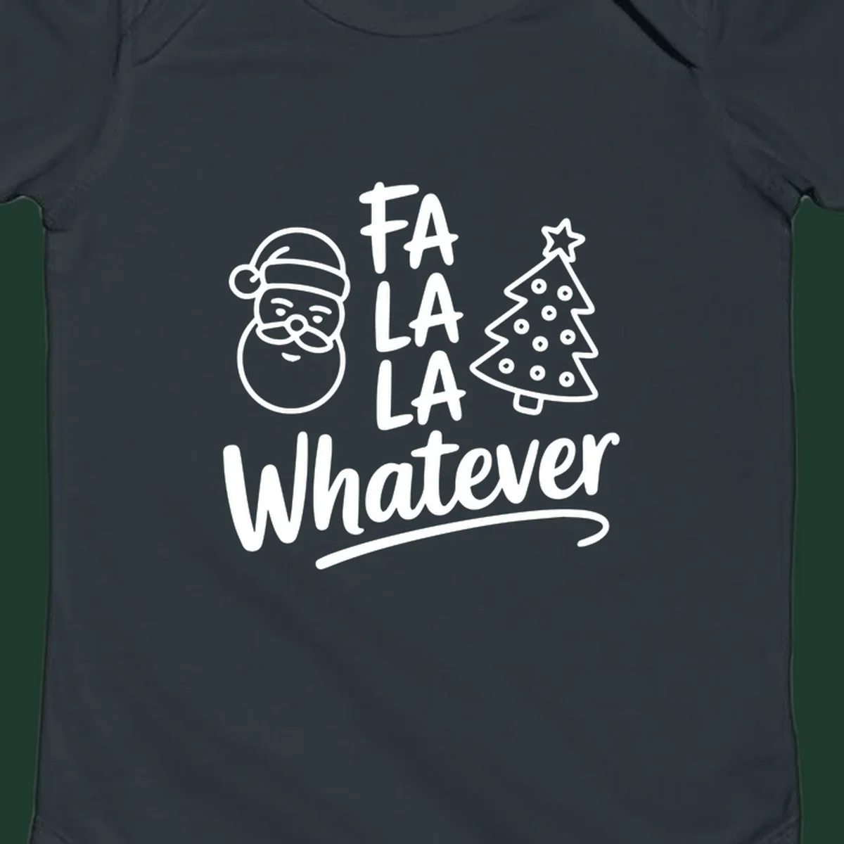 Fa la la whatever christmas design with Santa and tree illustration.