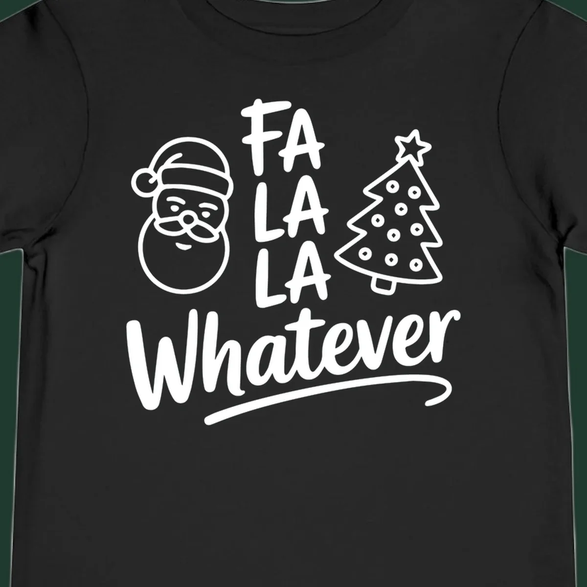 Fa la la whatever christmas design with Santa and tree illustration.