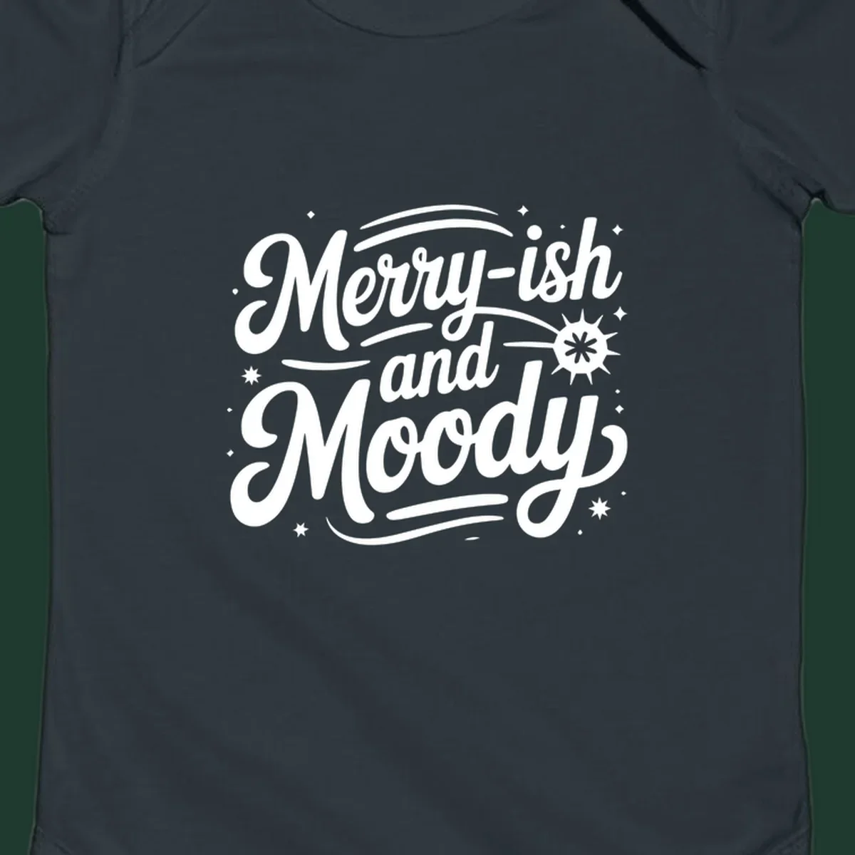 Merry-ish and Moody typography design with stars and a starburst graphic.