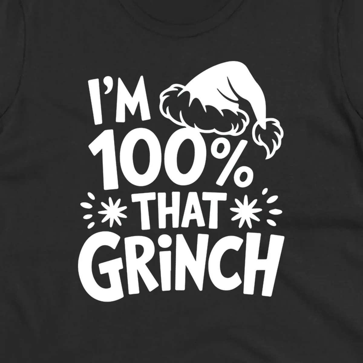 I'm 100% That Grinch text with Santa hat illustration. Primary keyword: that-grinch.