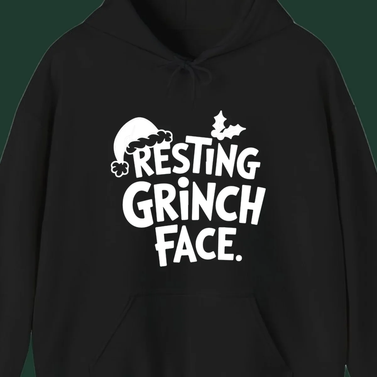 Resting Grinch Face text with Santa hat and holly sprig