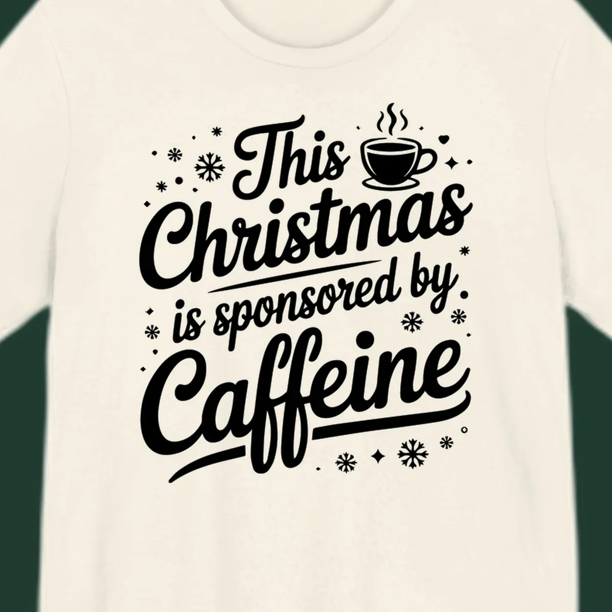 Christmas caffeine sponsored text design with coffee cup and snowflakes.
