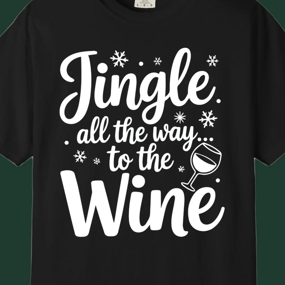 Christmas wine saying typographic design with snowflakes and wine glass.