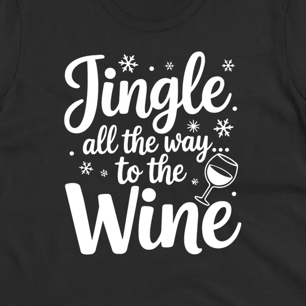 Christmas wine saying typographic design with snowflakes and wine glass.