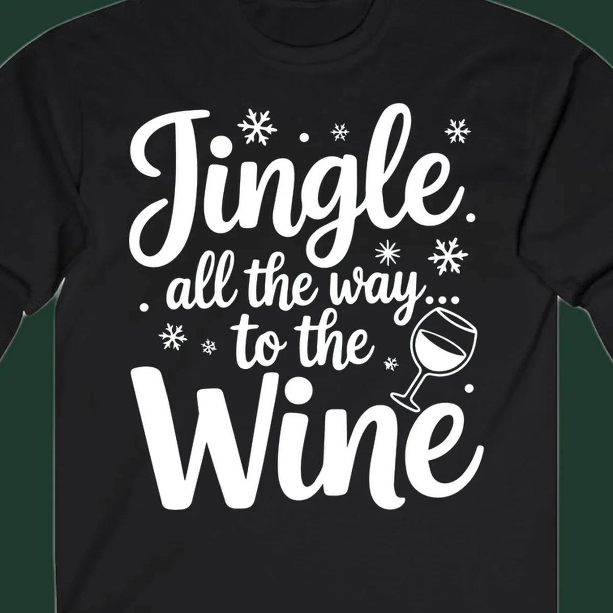 Christmas wine saying typographic design with snowflakes and wine glass.