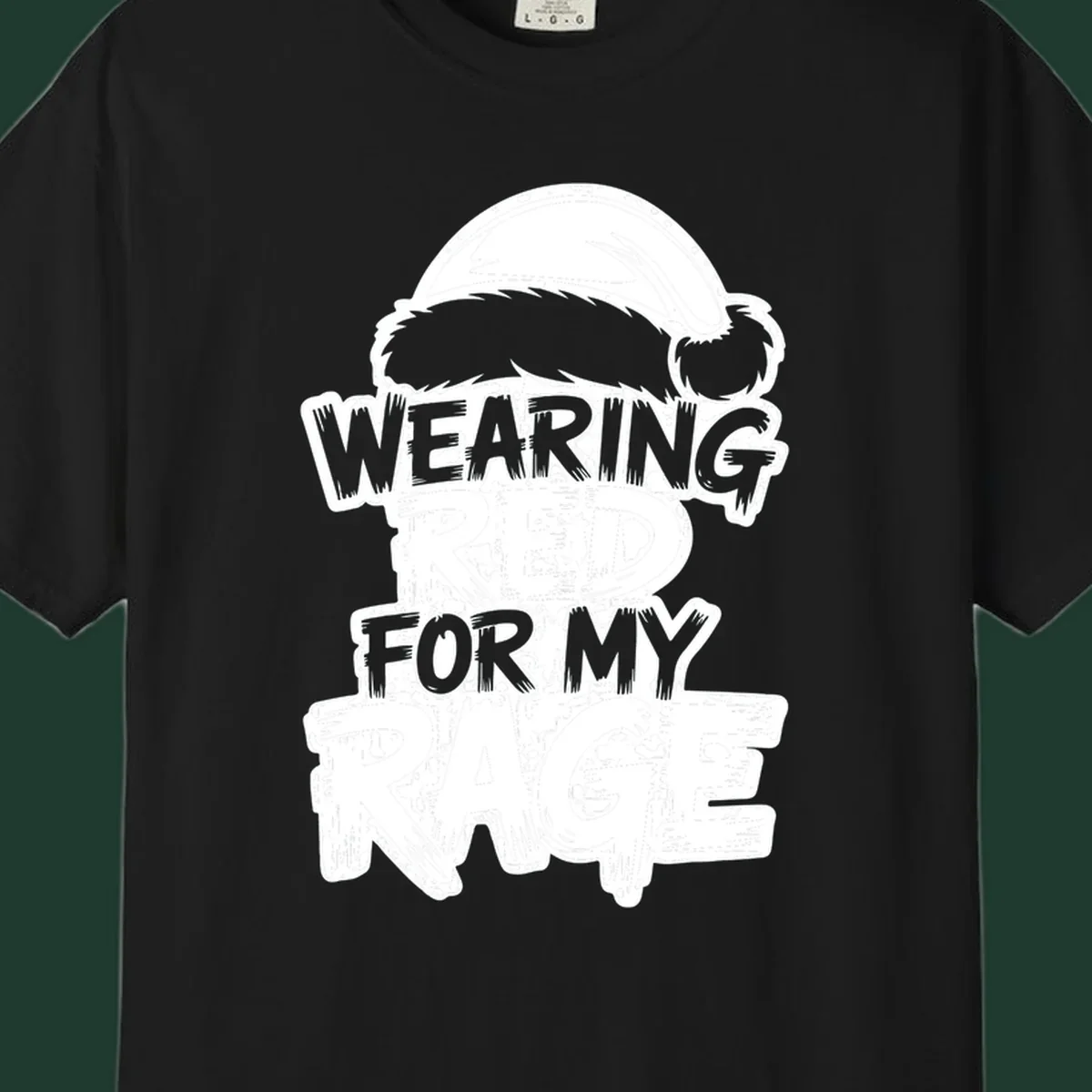 Wearing red for my rage graphic tee with Santa hat and distressed lettering.