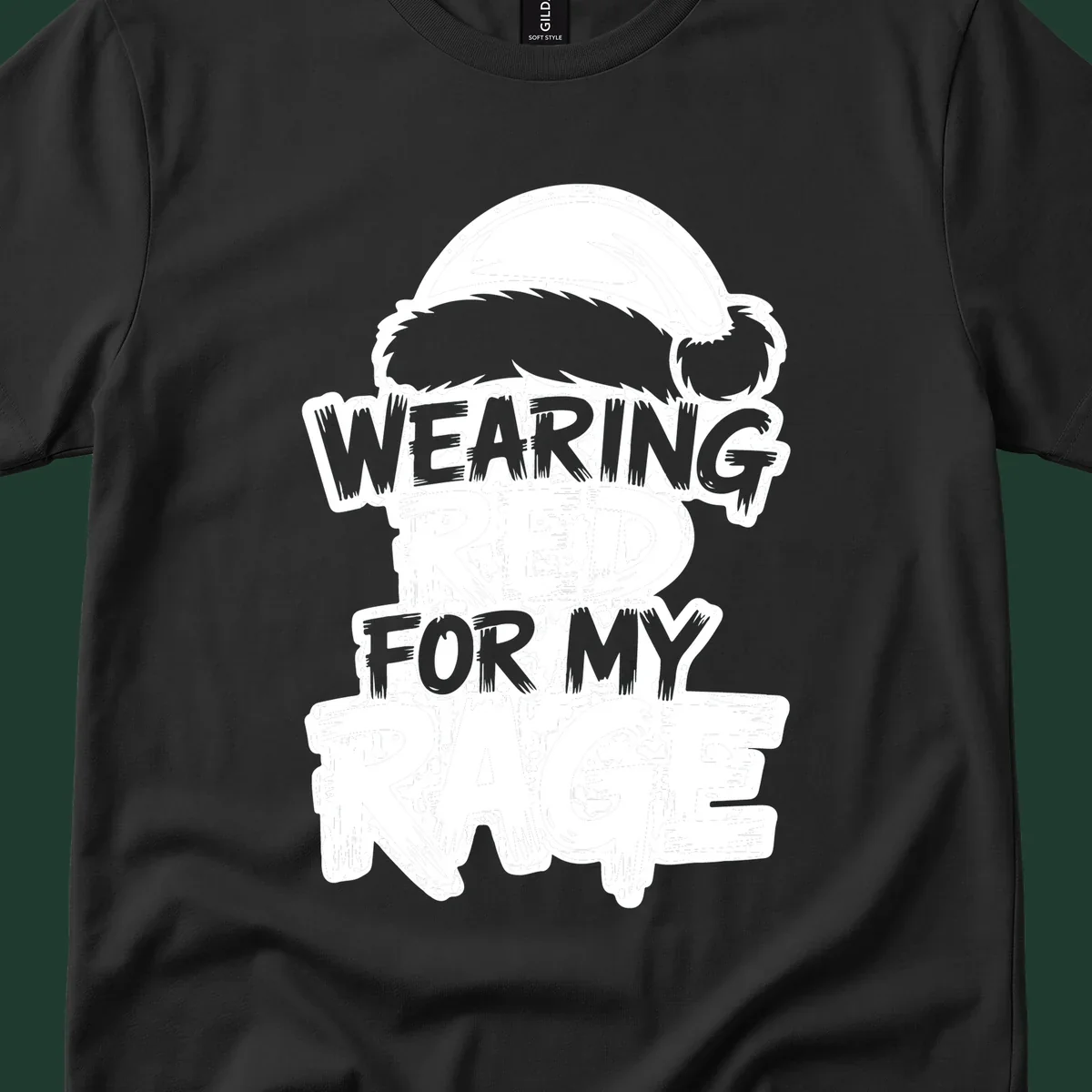 Wearing red for my rage graphic tee with Santa hat and distressed lettering.