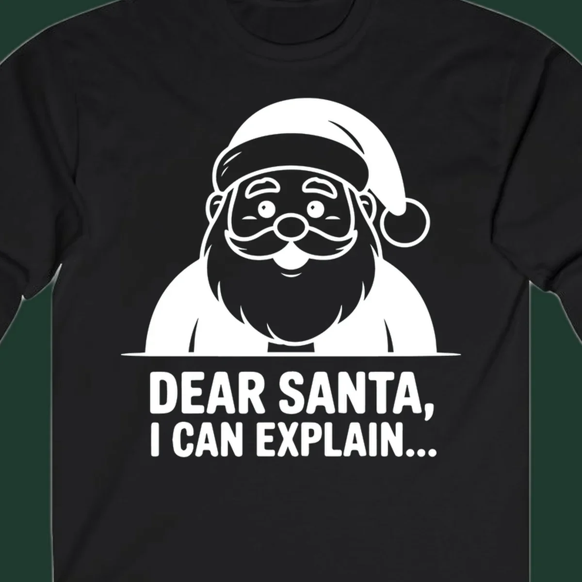 Santa Claus illustration with text: Dear Santa, I Can Explain...