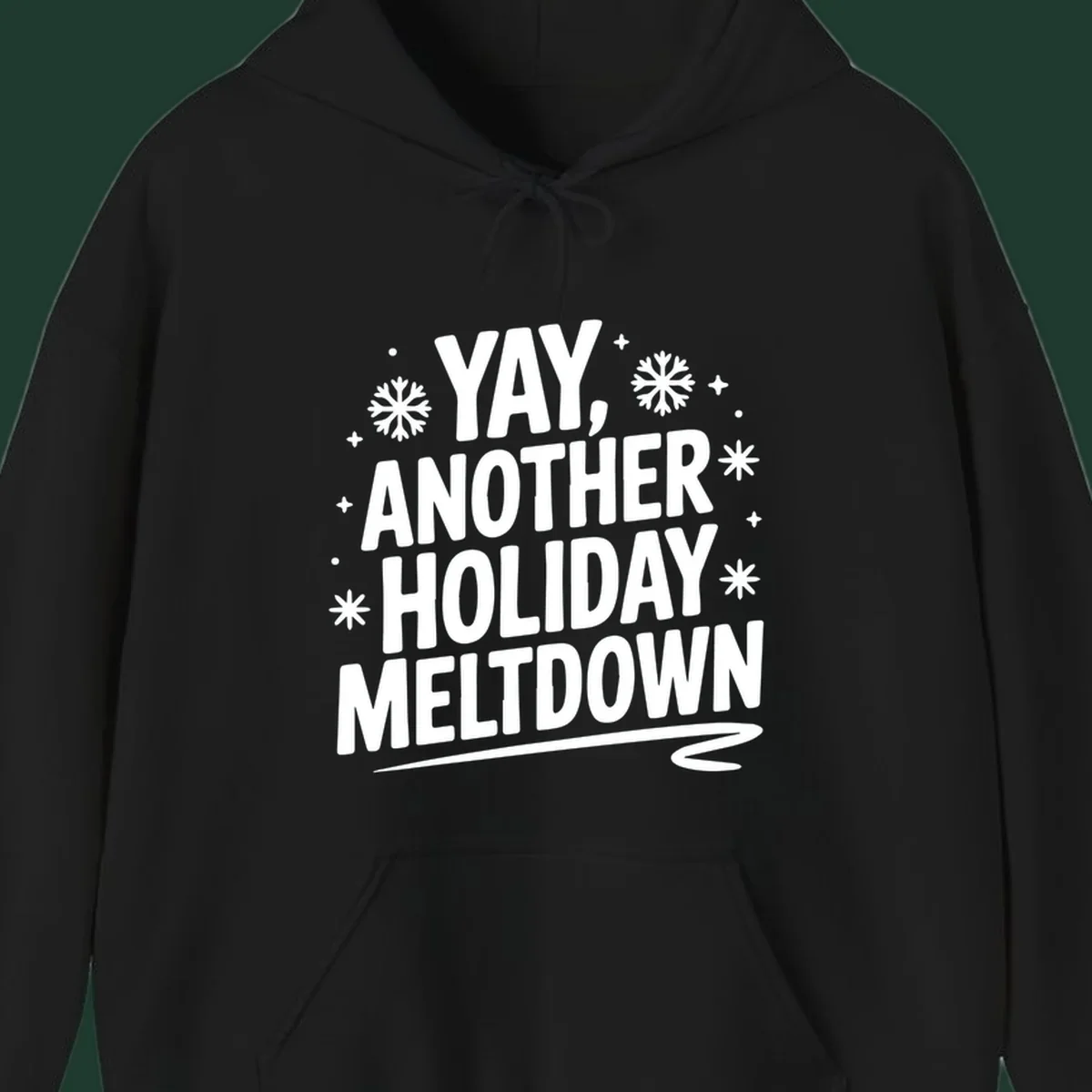 Yay Another Holiday Meltdown typography with snowflakes graphic.