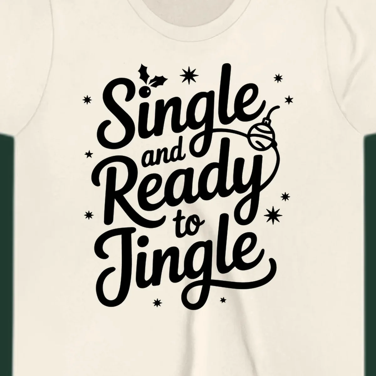 Single and ready to jingle phrase with holly and stars.