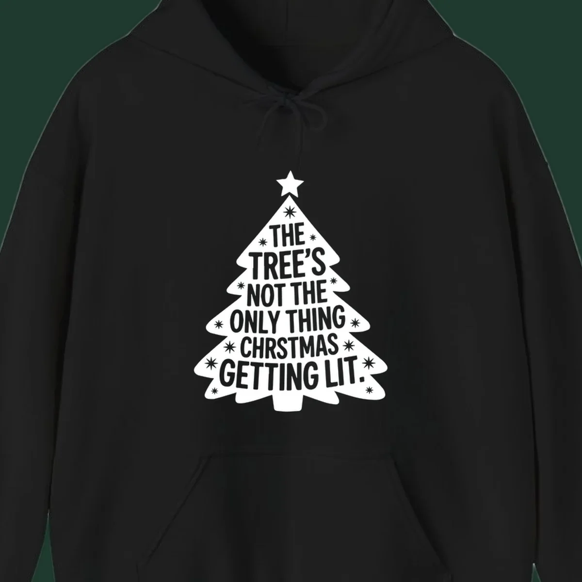 Christmas tree illustration with text 'The Tree's Not The Only Thing Christmas Getting Lit.'