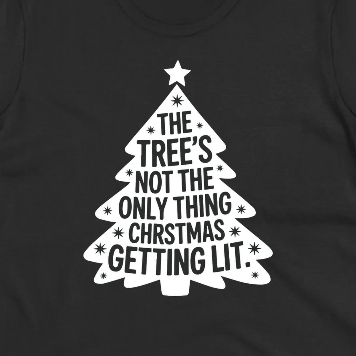 Christmas tree illustration with text 'The Tree's Not The Only Thing Christmas Getting Lit.'
