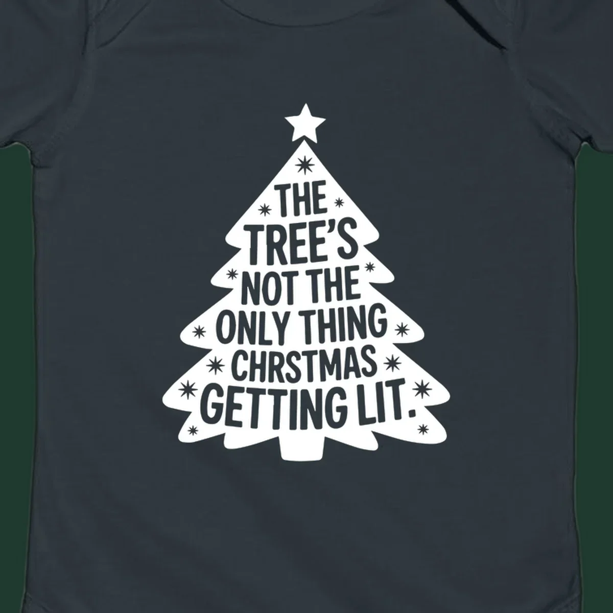 Christmas tree illustration with text 'The Tree's Not The Only Thing Christmas Getting Lit.'