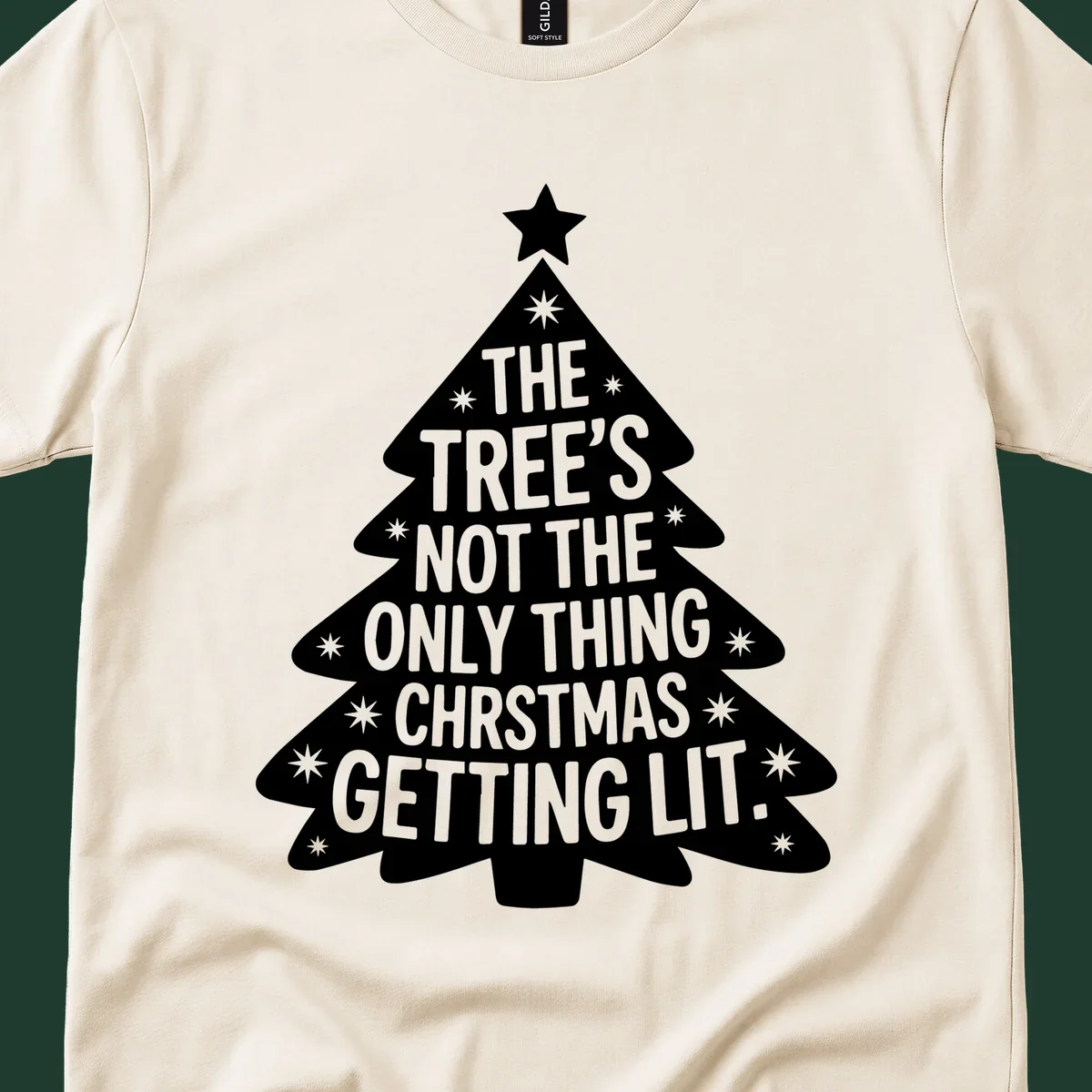Christmas tree illustration with text 'The Tree's Not The Only Thing Christmas Getting Lit.'