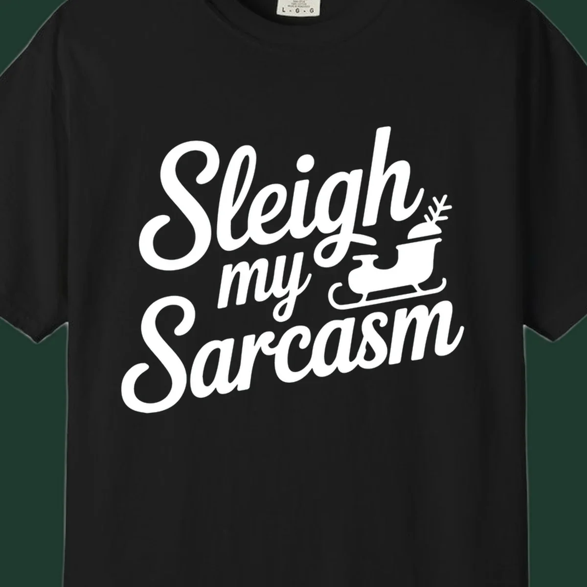 Sarcasm christmas quote design with text and sleigh illustration.