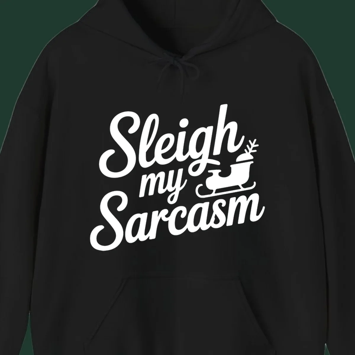 Sarcasm christmas quote design with text and sleigh illustration.