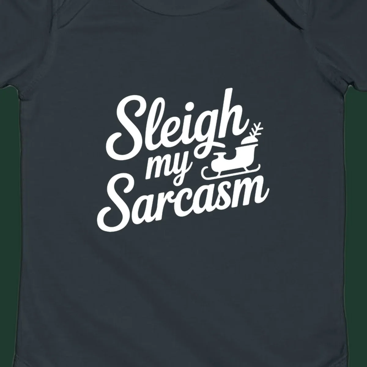 Sarcasm christmas quote design with text and sleigh illustration.