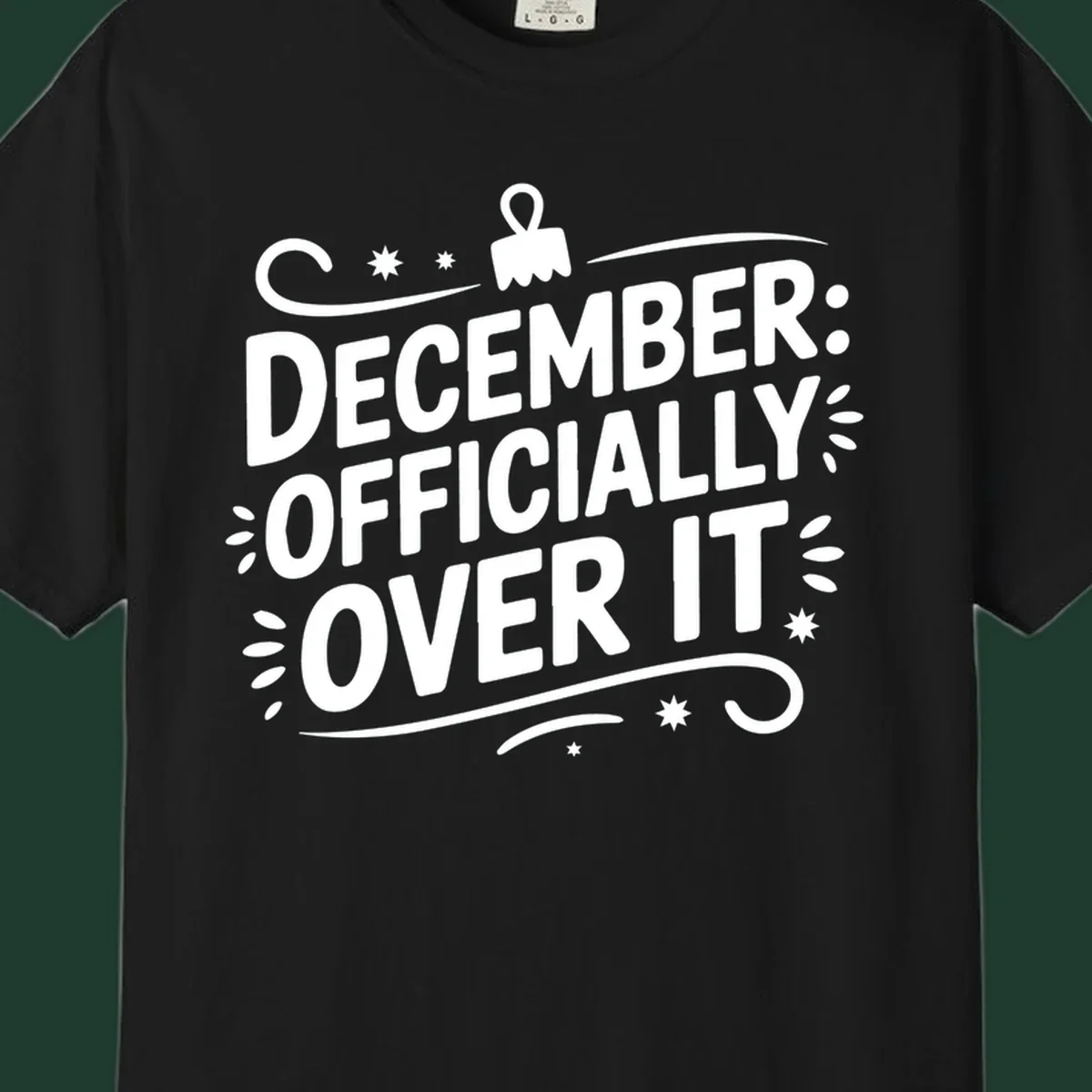 December officially over it typography with decorative elements.