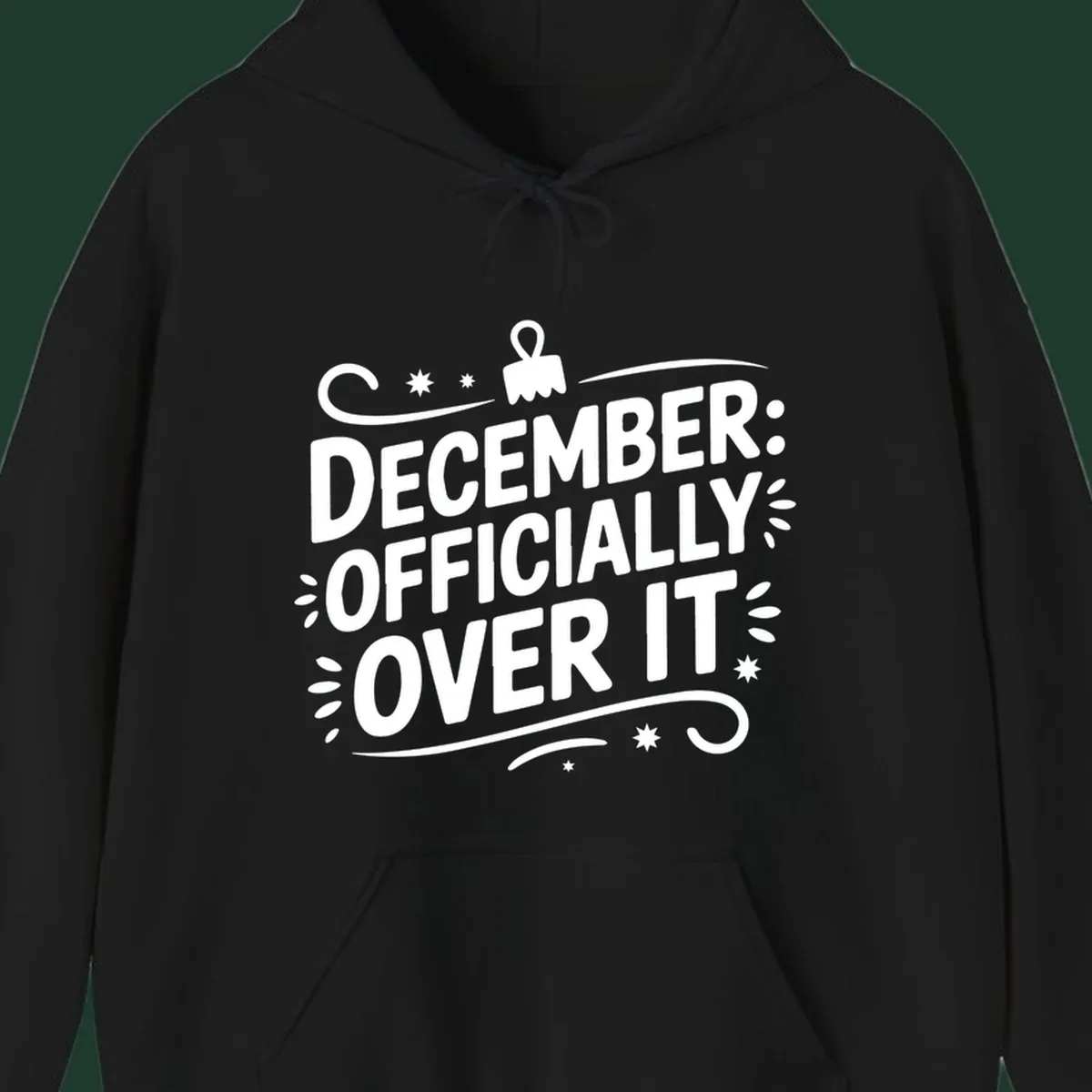 December officially over it typography with decorative elements.