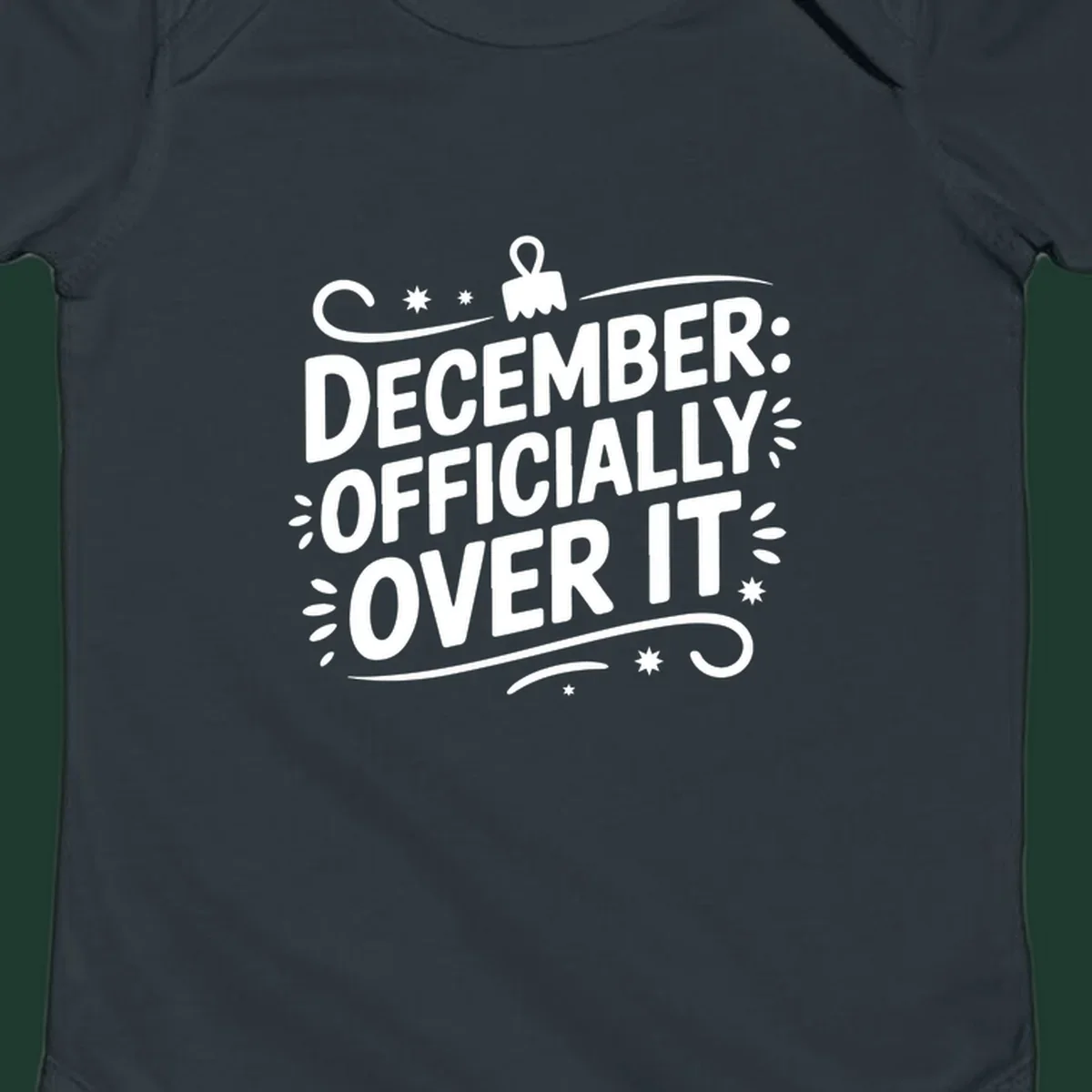 December officially over it typography with decorative elements.