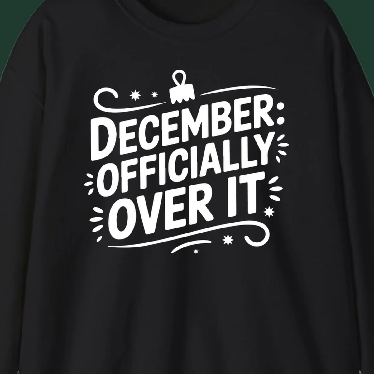 December officially over it typography with decorative elements.