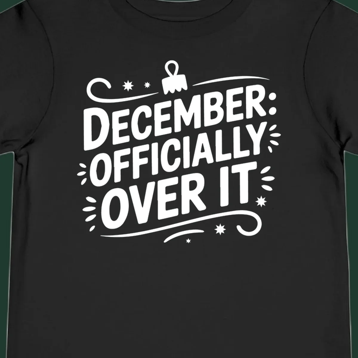 December officially over it typography with decorative elements.